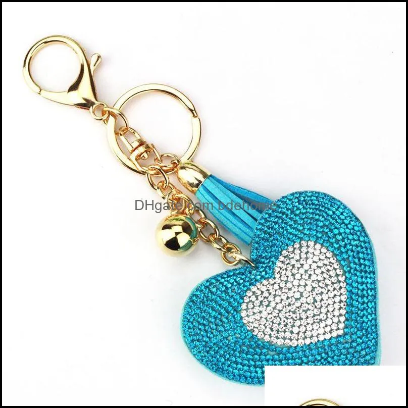 creative small gift rhinestone flannel alloy key rings pendant peach heart shape keychain