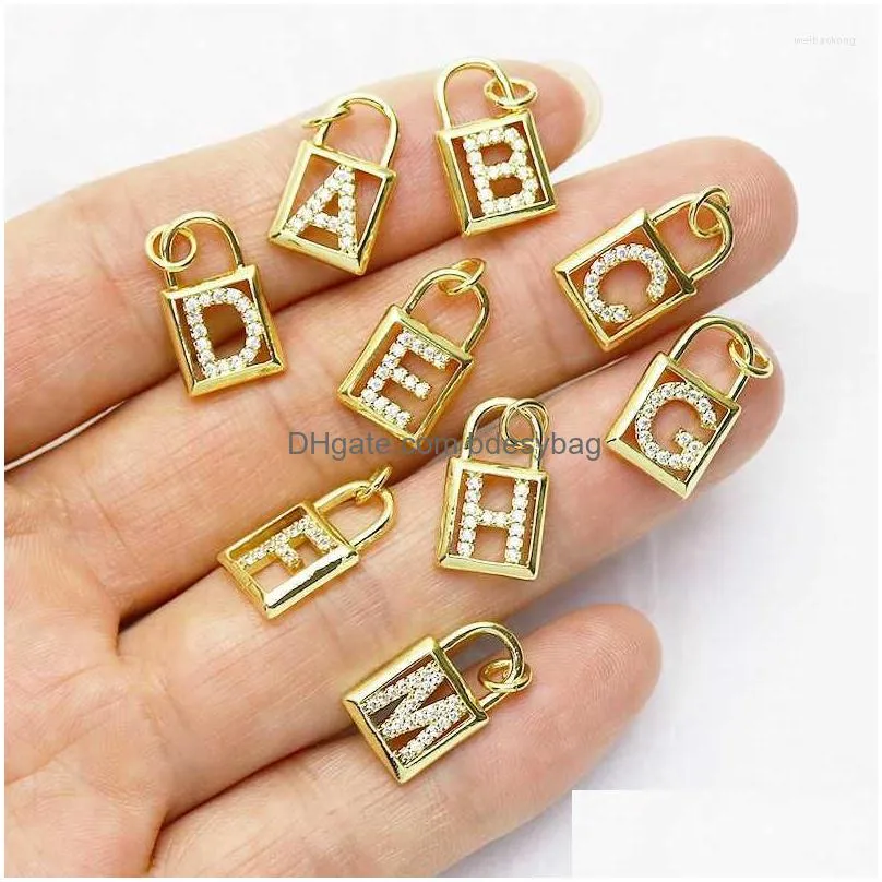 pendant necklaces 8 pcs lock shape necklace zircon letter charms hollow jewelry handmade women accessories pendants 51391