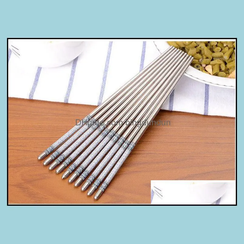 1000pair stainless steel chopsticks length white chinese traditional flowers pattern tableware kitchen sn2510