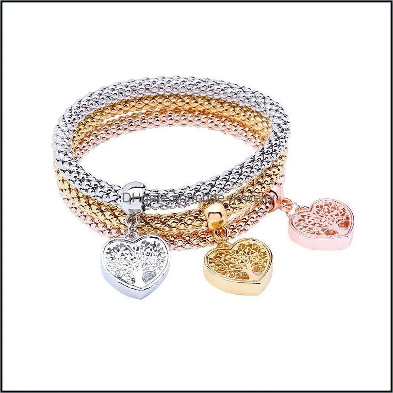fashion bracelets women alloy stretch corn chain diamond heart pendant bracelet set