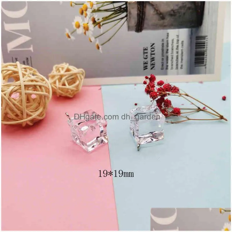 10pcs transparent cube resin pendants 3d geometric ice charms for fashion jewelry accessory earring keychain floating