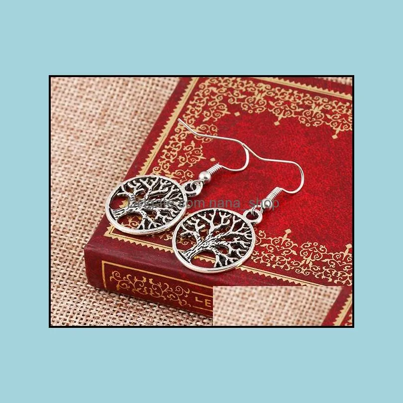 2016 fashion women drop earrings 925 silver fish ear hook chandelier earring antique silver tree of life dangle earrings