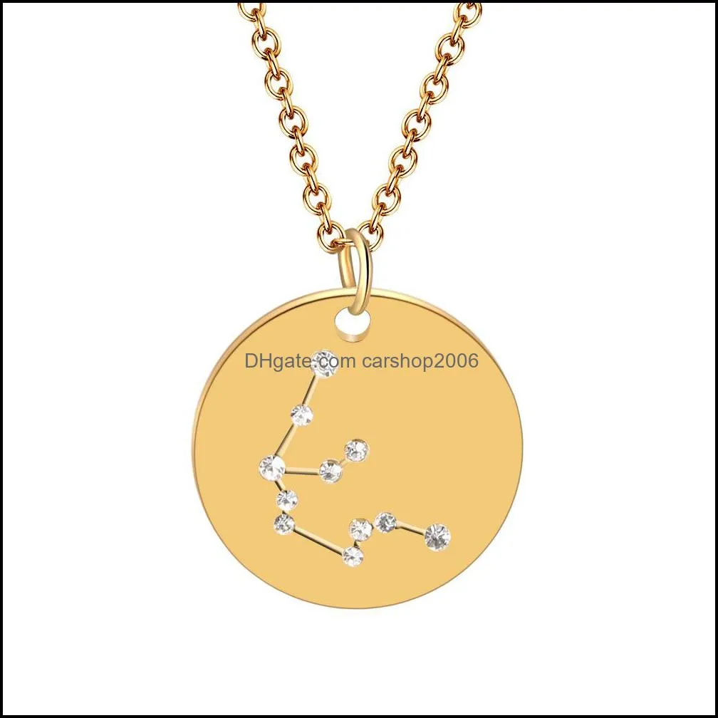 creative 12 zodiac signs pendant necklace for women fashion stainless steel necklace charm twelve constellations crystal jewelry