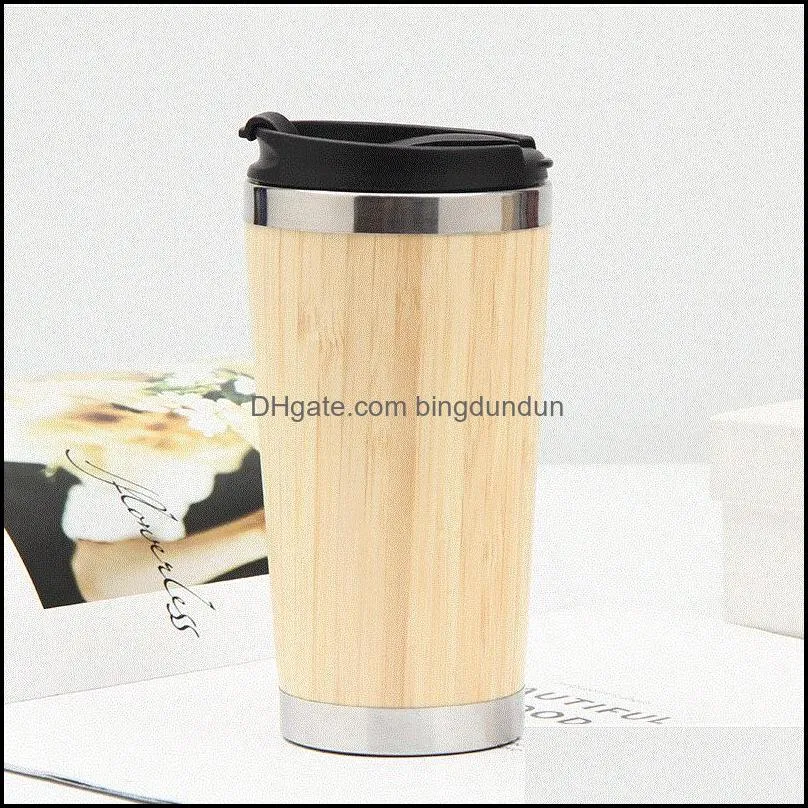 new450ml bamboo tumblers natural stainless steel water bottle reuseable portable travel mugs cups rrb13117