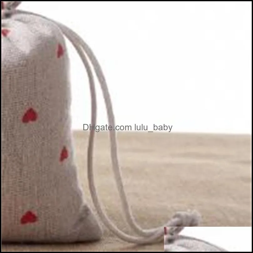 red heart linen gift bags 9x12cm 10x15cm 13x17cm pack of 50 candy favor sack makeup jewelry pouch 585 t2