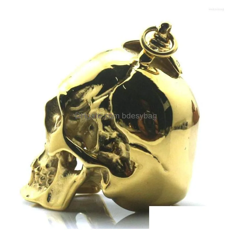 pendant necklaces heavy men boy 316l stainless steel cool polishing big biker skull golden for rider