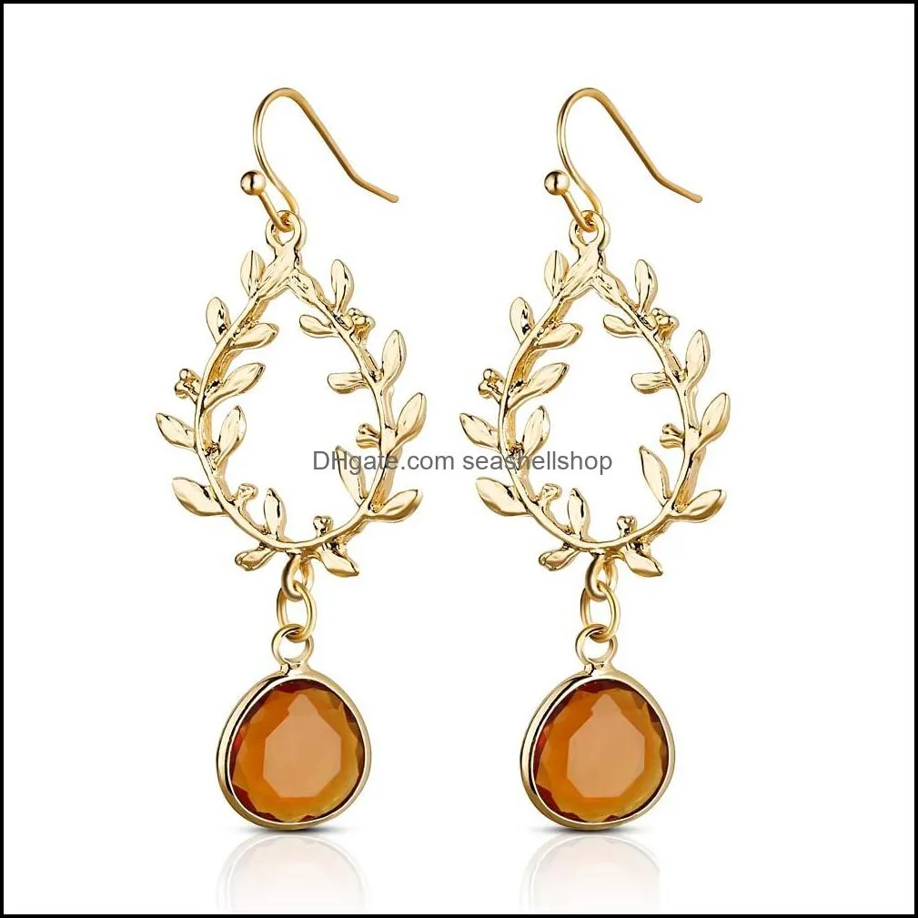 new fashion olive branches leaf dangle earring for women multicolor round gold hookup earrings wedding valentines day jewelry gifty