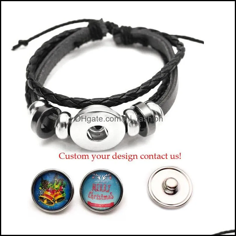 arrival snap button multilayer leather bracelet for men women vintage adjustable size silver button charm bracelet fashion jewelry