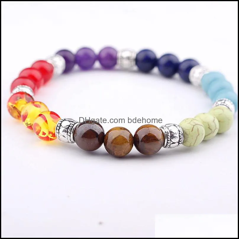natural stone bracelet crystal healing yoga beads bangle women men jewelry 7 chakra colorful beaded bracelets adjustable g117s