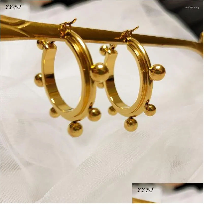 hoop earrings small sphere for women stainless steel ball statement minimalist trendy jewelry 2023