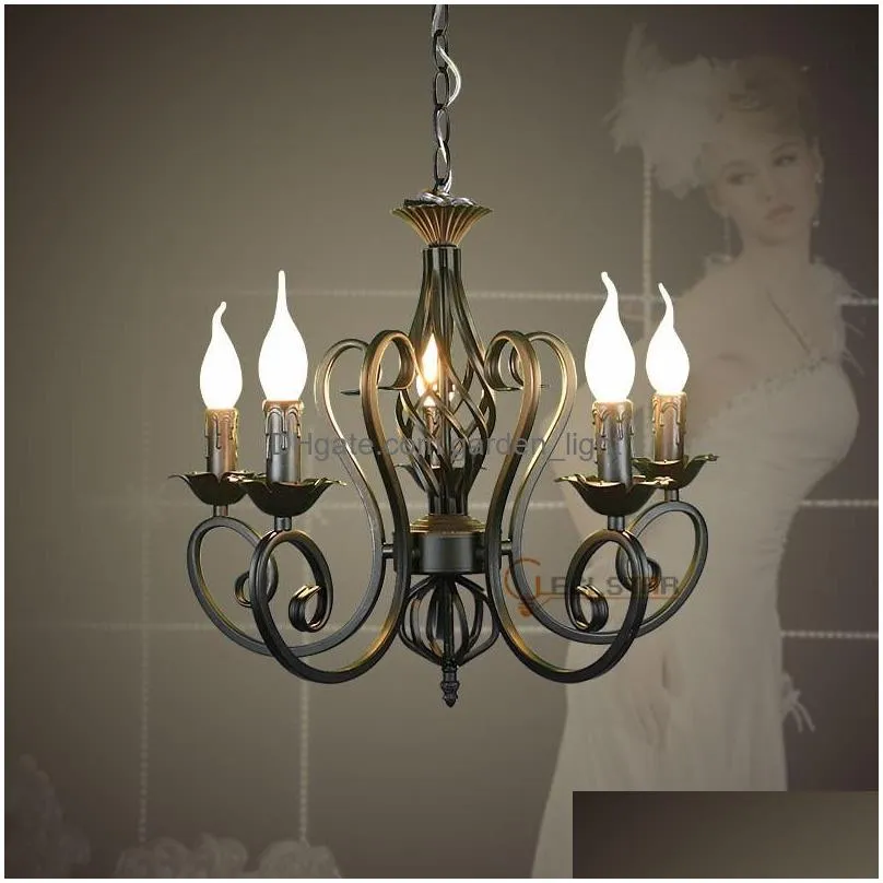 wrought iron modern pendant chandelier vintage chandelier ceiling candle lights lighting fixtures iron black/white home lighting