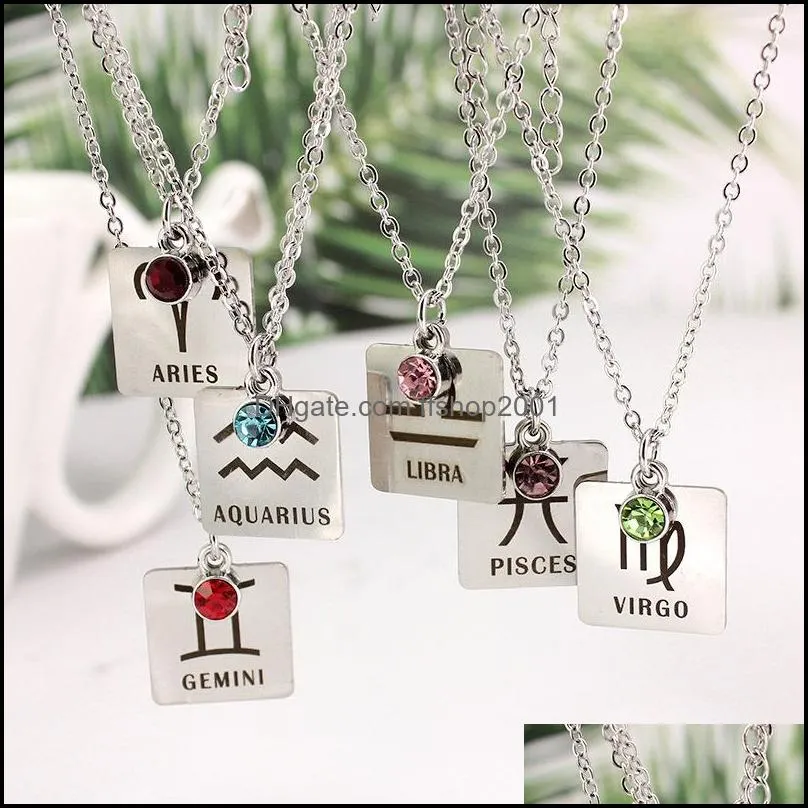  birthstone necklace women 12 zodiac constellations stainless steel dog tag pendant silver chain for men s birthday fashion jewelry