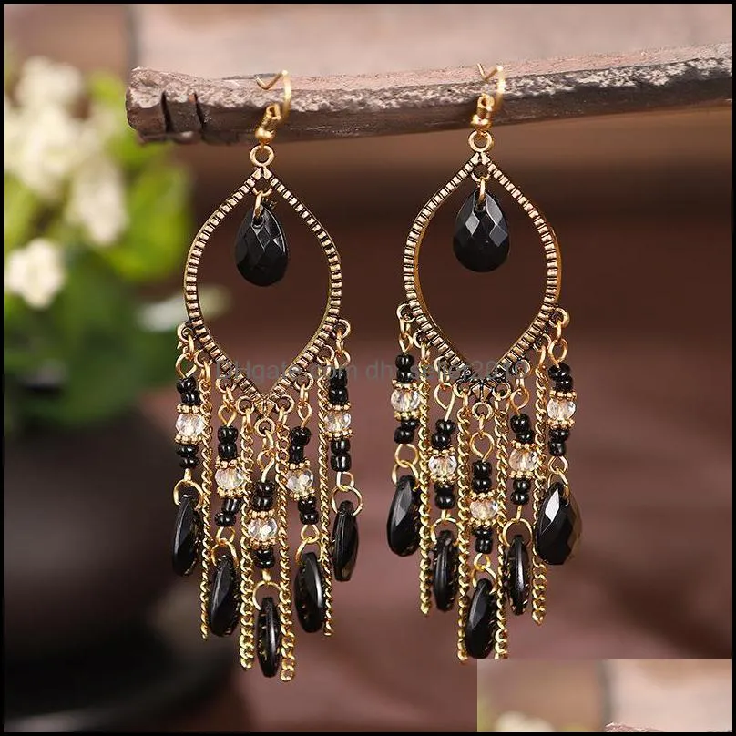 classic vintage dangle womens corful crystal beads long tassel earrings fashion jewelry bohemia wedding earring hangers 478c3