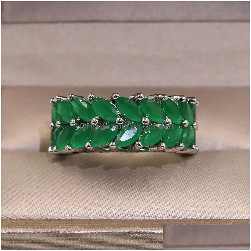 cluster rings 2021 double layer bling zircon stone big band ring for women wedding engagement green fashion jewelry