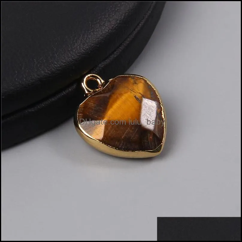 natural tiger eye stone amethysts pendant heart shape metal stone necklace earring pendant charm for making jewelry