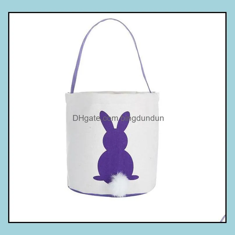 easter rabbit basket round canvas gift bag cartoon cute bunny tails bucket put easter jute rabbit diy pail buckets sn3783