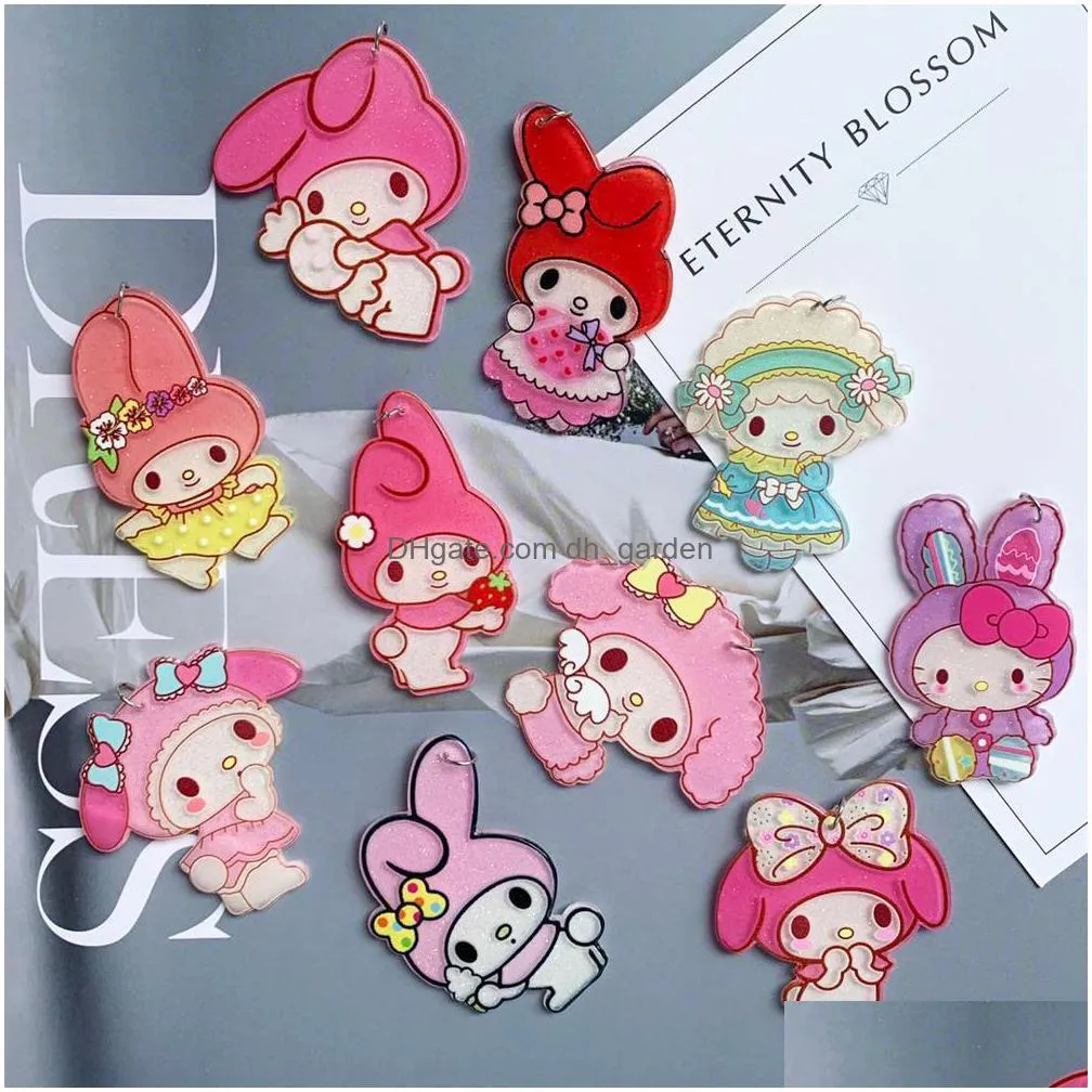 10pcs 40x50mm cute acrylic cartoon rabbits animal pendants charms diy decoration necklace earring keychain brooch hair accessory