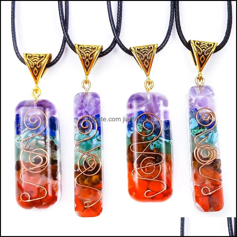 fashion orgonite chakela rainbow necklace seven chakra reiki healing energy stone meditation pendant pendulum necklaces