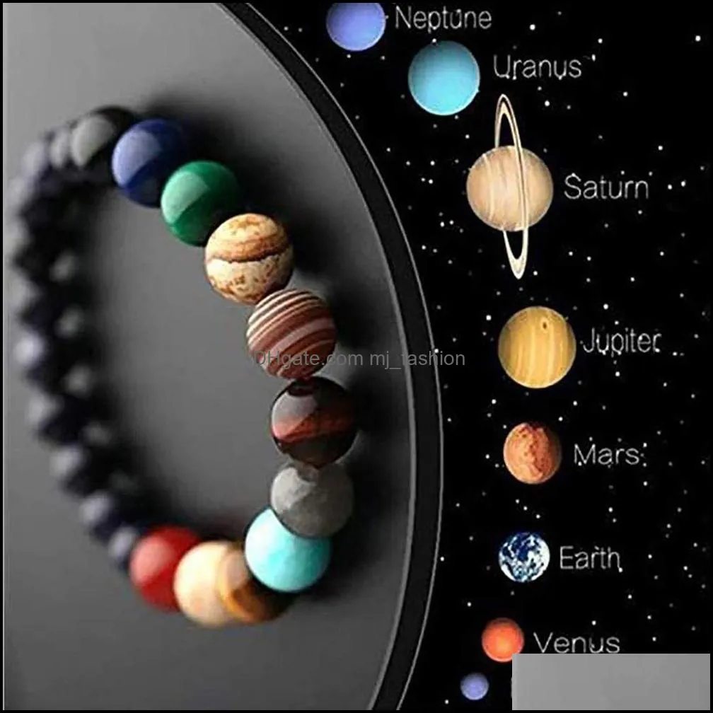  est universe eight planets natural stone beads bracelet galaxy solar system handmade elastic chakra bracelet women men designer