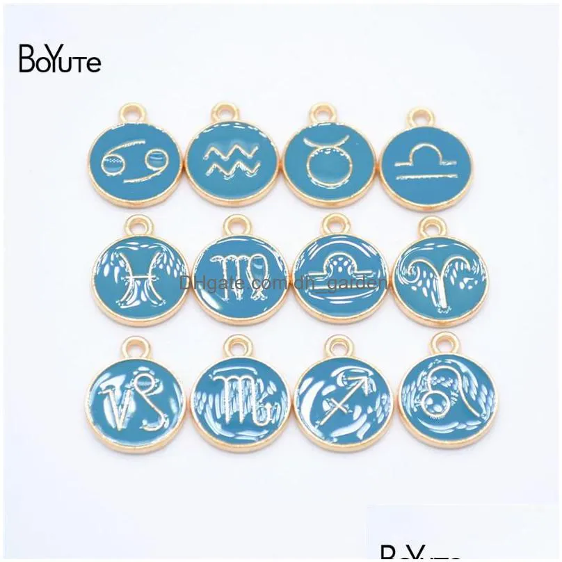 boyute 12 pieces/set metal alloy 4 colors enamel zodiac signs charms pendant diy hand made jewelry accessories