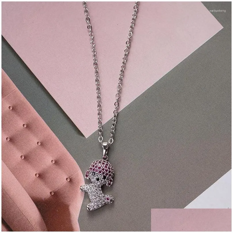 pendant necklaces chenglong the cute puppy with cz necklace in rhodium cover