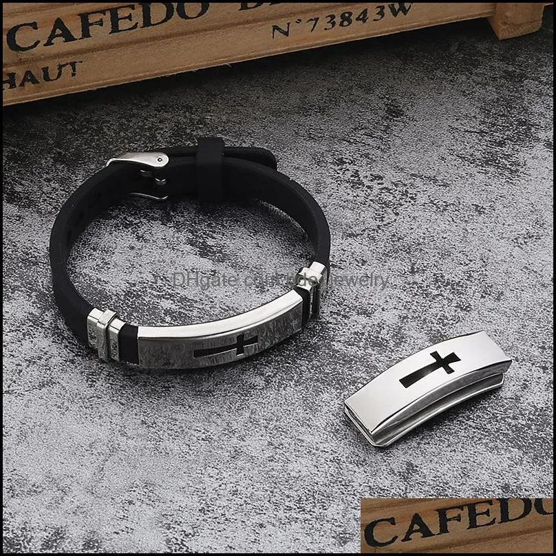 stainless steel cross sign bracelet for mens women black silicone wrap bangle titanium steel 2019 fashion sport jewelry gift