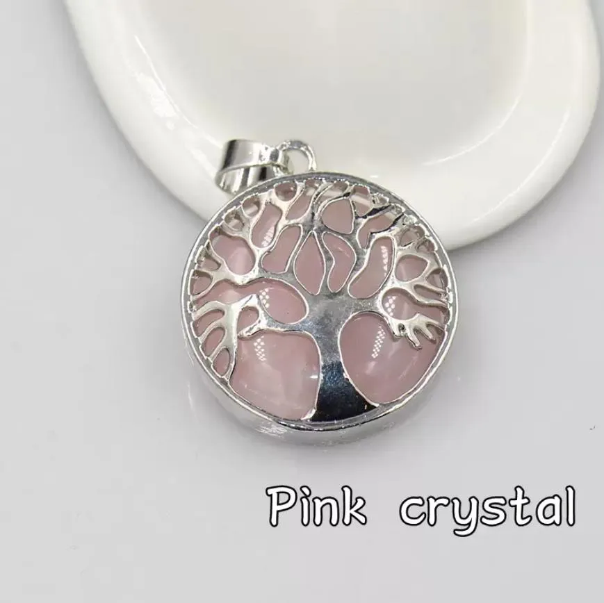 natural stone amethysts rose quartz chakra lapis alloy tree of life pendants charms for necklace jewelry accessories marking