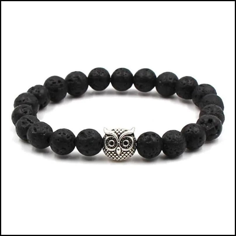 natural black lava stone turquoise owl charm bracelet vaolcano stone aromatherapy  oil diffuser bracelet for women yoga