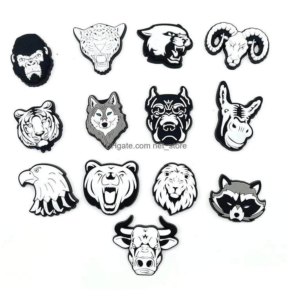 pvc black white animal head croc charms shoe charm parts accessories jibitz clog buttons buckle soft rubber