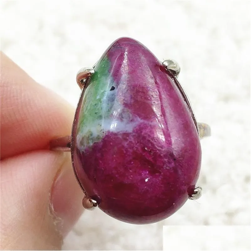 cluster rings genuine natural ruby zoisite red green adjustable ring 22x15mm rare 925 sterling silver water drop