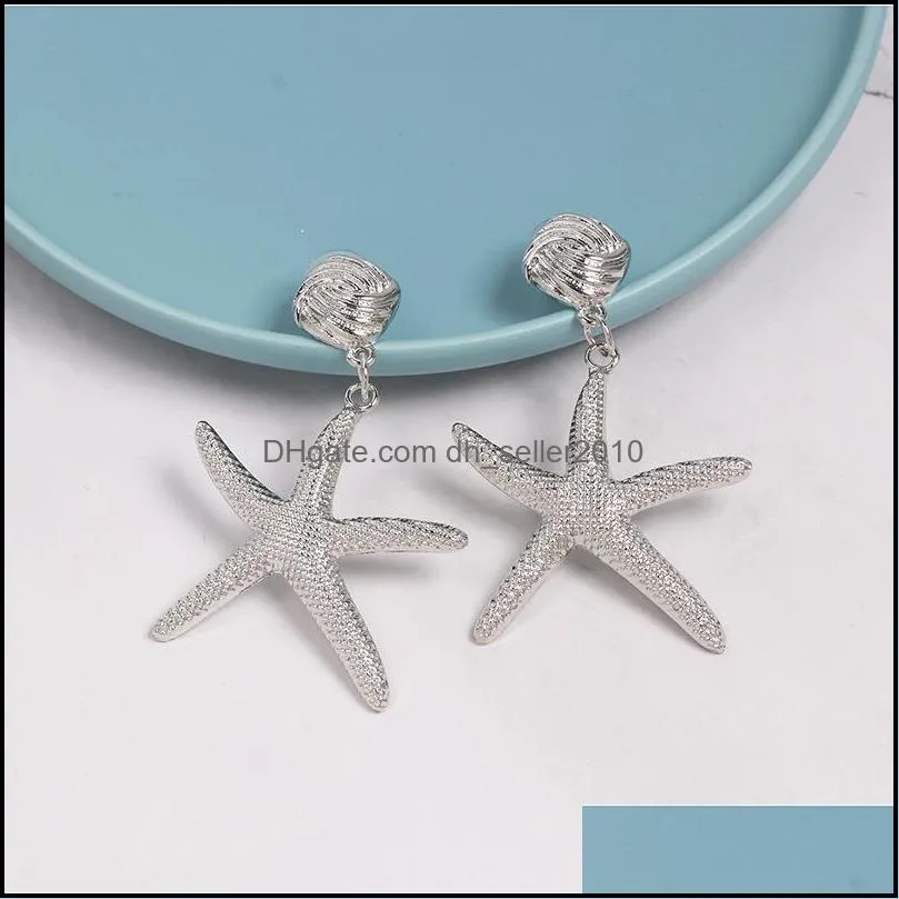 dangle chandelier fashion 2021 big exaggerated shiny star drop earrings for women summer sea starfish metal statement gift 140c3