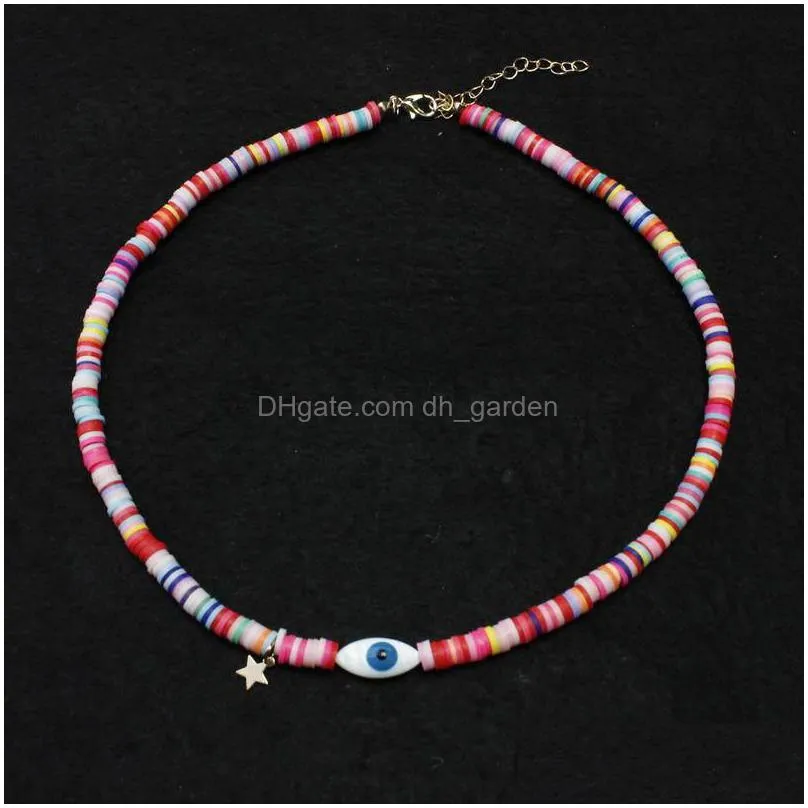 evil eye choker 2021 trendy metal star charm colorful polymer clay disc beads necklace jewelry