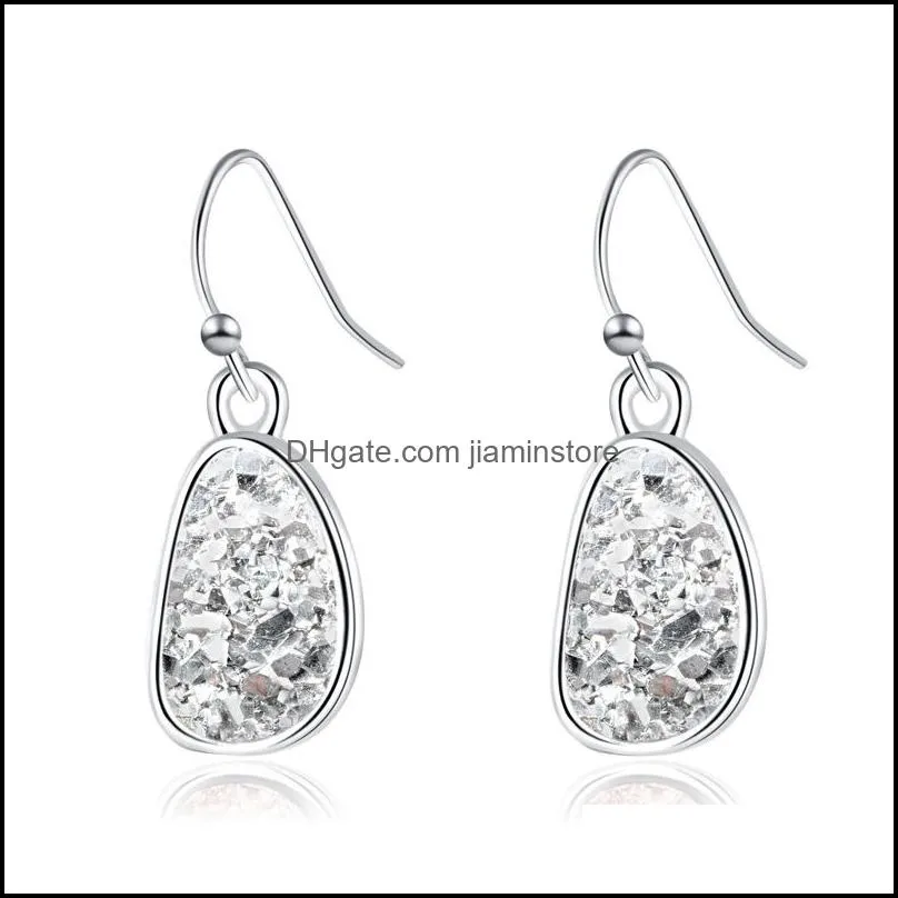 fashion 6colors druzy drusy earrings silver plated geometry faux natural stone dangle earrings for women jewelry