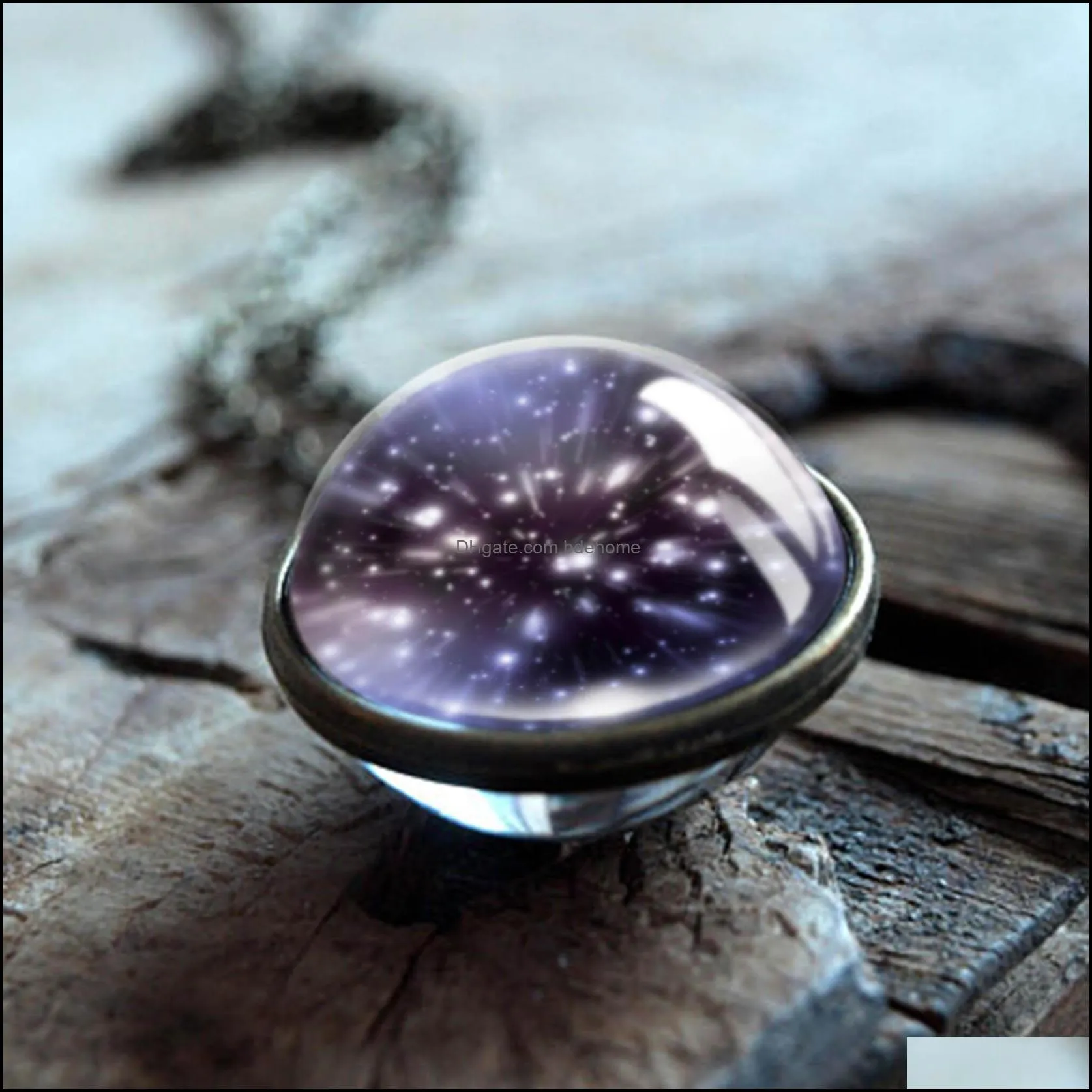  nebula galaxy double sided rotatable necklaces for wome men universe planet glass art picture pendant handmade statement jewelry in