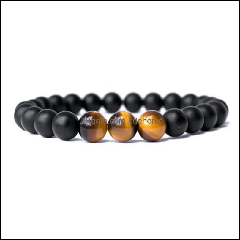 natural stone bracelets for women men handmade 8mm yoga beads bangle black matte agate tiger bracelet fashion jewelry b574s f