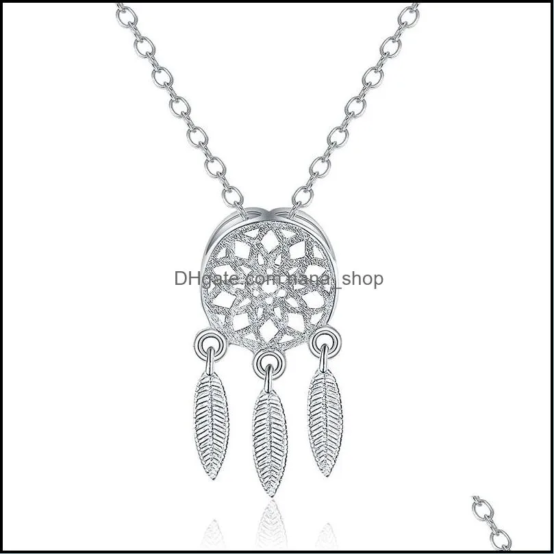 30 925 sterling silver jewelry sets korean dream catchers feather pendant necklace stud earrings set for women ladies fashion jewelry