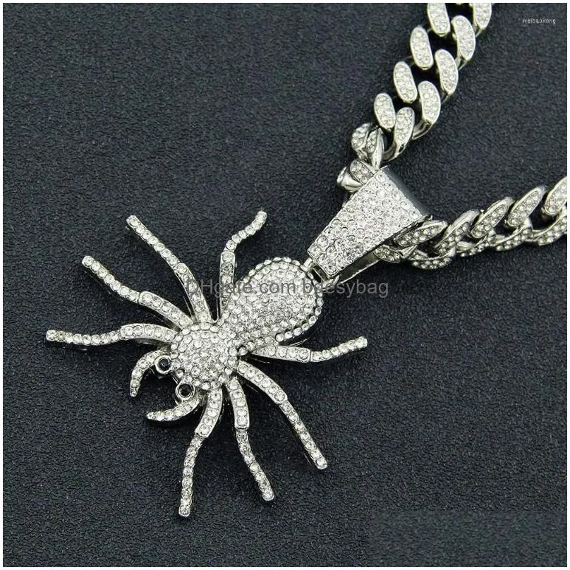 pendant necklaces personality cubic zirconia necklace hip hop spider long gold accessories trend fashion luxurious mens cuban chain