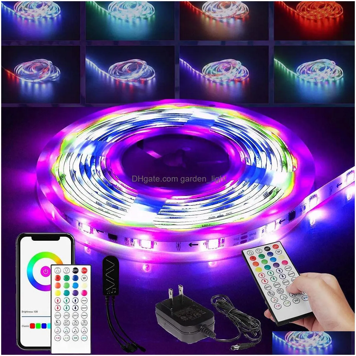 2022 smart rgbic led strip lights 16.4ft 32.8ft bluetooth app control remote music sync color changing for bedroom kitchen home decoration