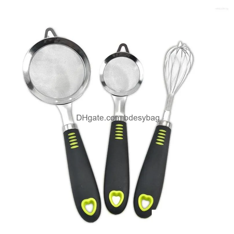 baking tools 3 pieces fine mesh sieve manual egg beater mixer chocolate pastries bakery diy handle accessories