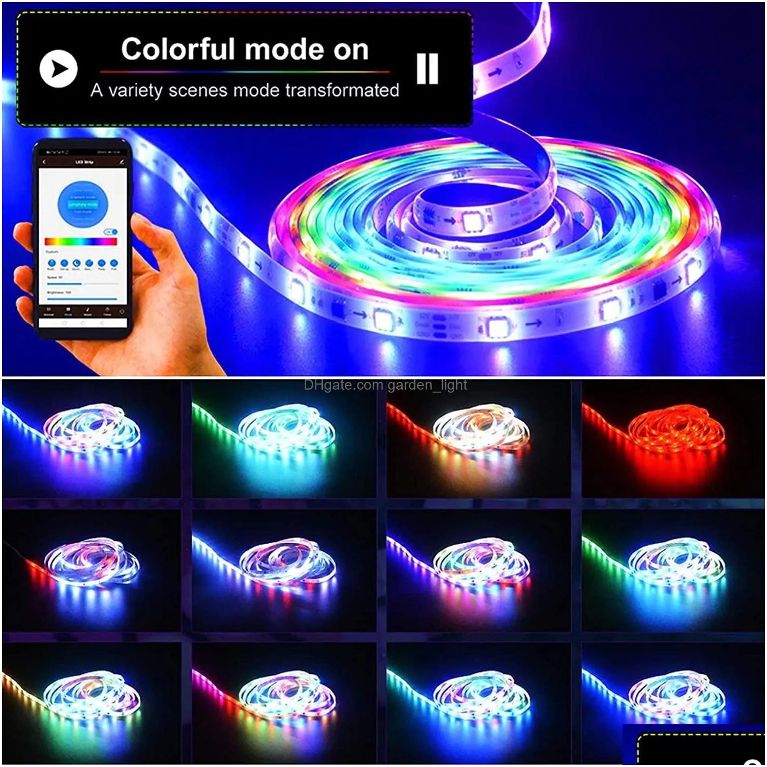 2022 smart rgbic led strip lights 16.4ft 32.8ft bluetooth app control remote music sync color changing for bedroom kitchen home decoration