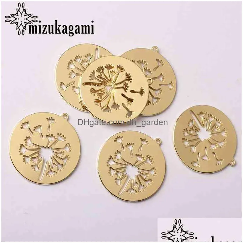 zinc alloy golden round hollow dandelion coin shape charms pendants 30mm 6pcs/lot for diy fashion jewelry making accessories