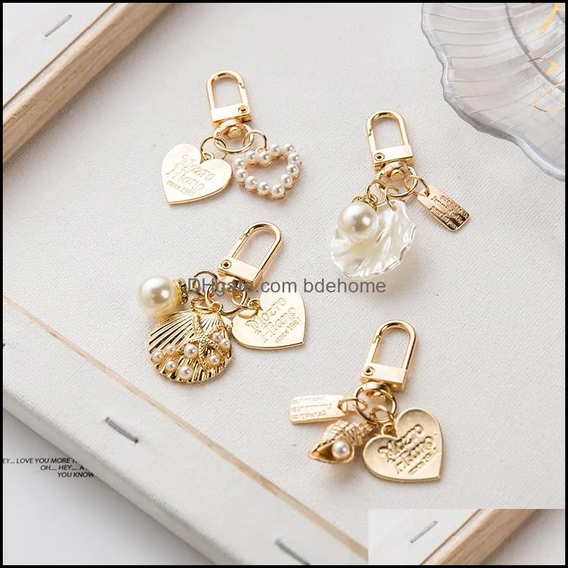 cute pearl shell key rings for girl creative small gifts ins metal jewelry pendant keychain ladies fashion accessories