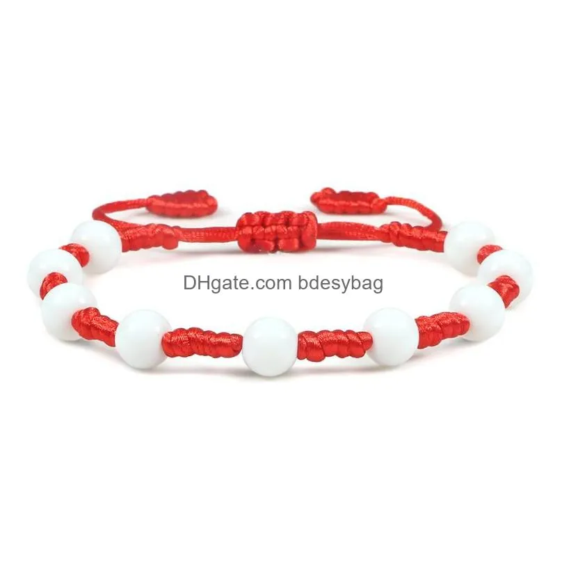 strand wholesale natural white porcelain stone handmade adjustable stretch braided bangles women diy jewelry gift 8mm