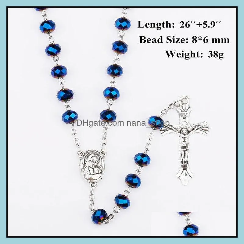 9 styles religious catholic rainbow rosary necklaces jesus virgin mary cross long pendant beads chains for women men christian jewelry