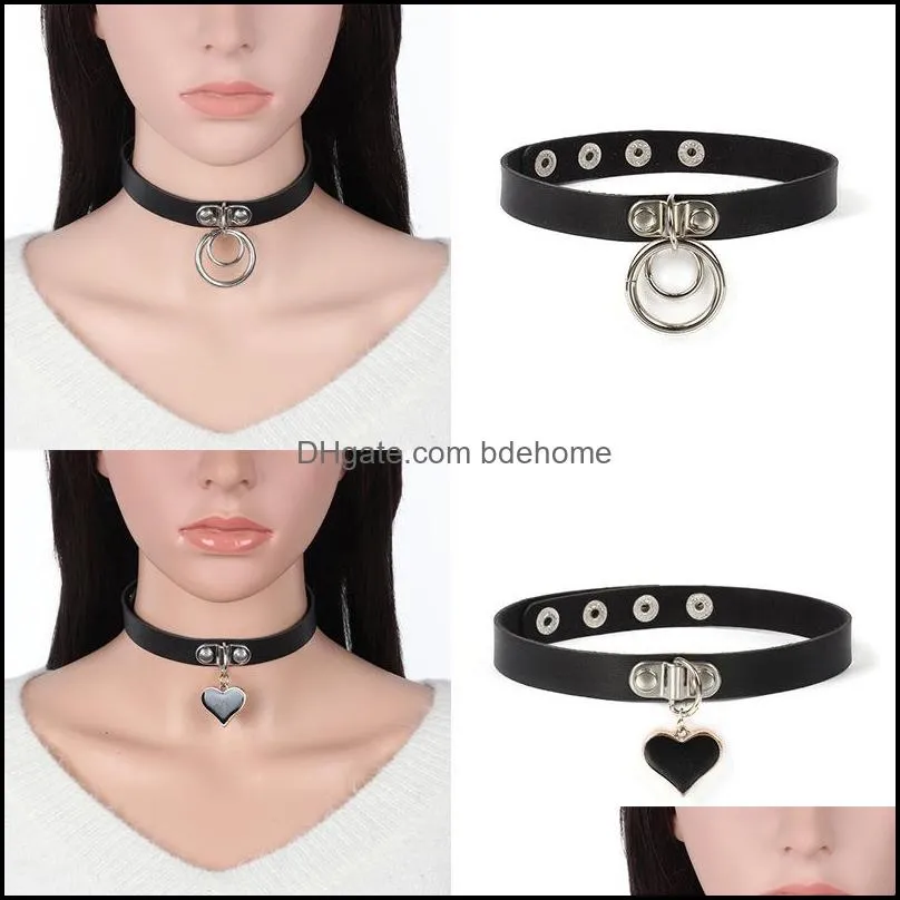 fashion cosplay harajuku punk rock gothic choker necklaces sexy pu leather heart round spike collar chokers necklace body accessories