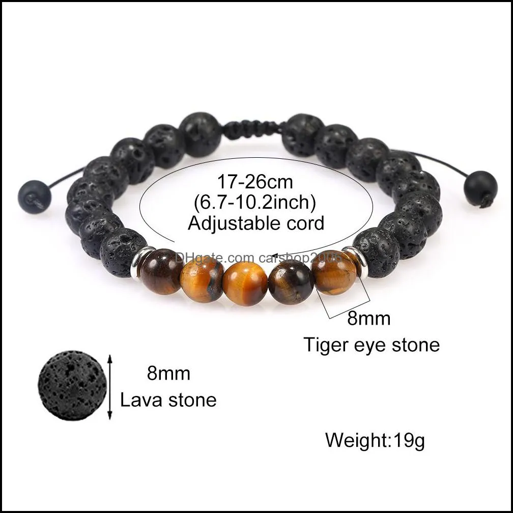 8mm lava stone tiger eye bead charm bracelet for women men fashion natural volcanic stone braide abjustable yoga energy bracelet
