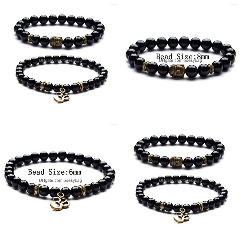strand selling lovers 39 set bracelets om buddha head charm 6mm 8 mm natural stone picture black onyx beads bracelet yoga