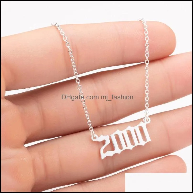 fashion birth year jewelry on neck initial letter years number pendant necklace birthday gift charm stainless steel necklaces women wholesale