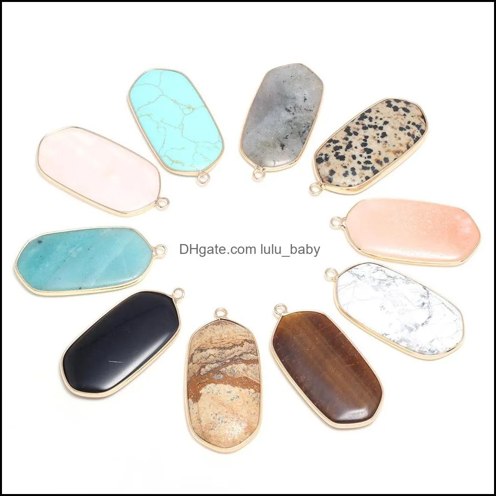 natural stone 23x43mm rectangle rose quartz turquoise tigers eye pendant charms diy for necklace earrings jewelry making