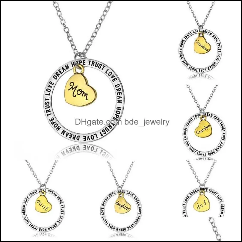 personalized family member gifts silver plated heart pendant love dream hope trust circle necklace mom grandma daughter sister dad xmas